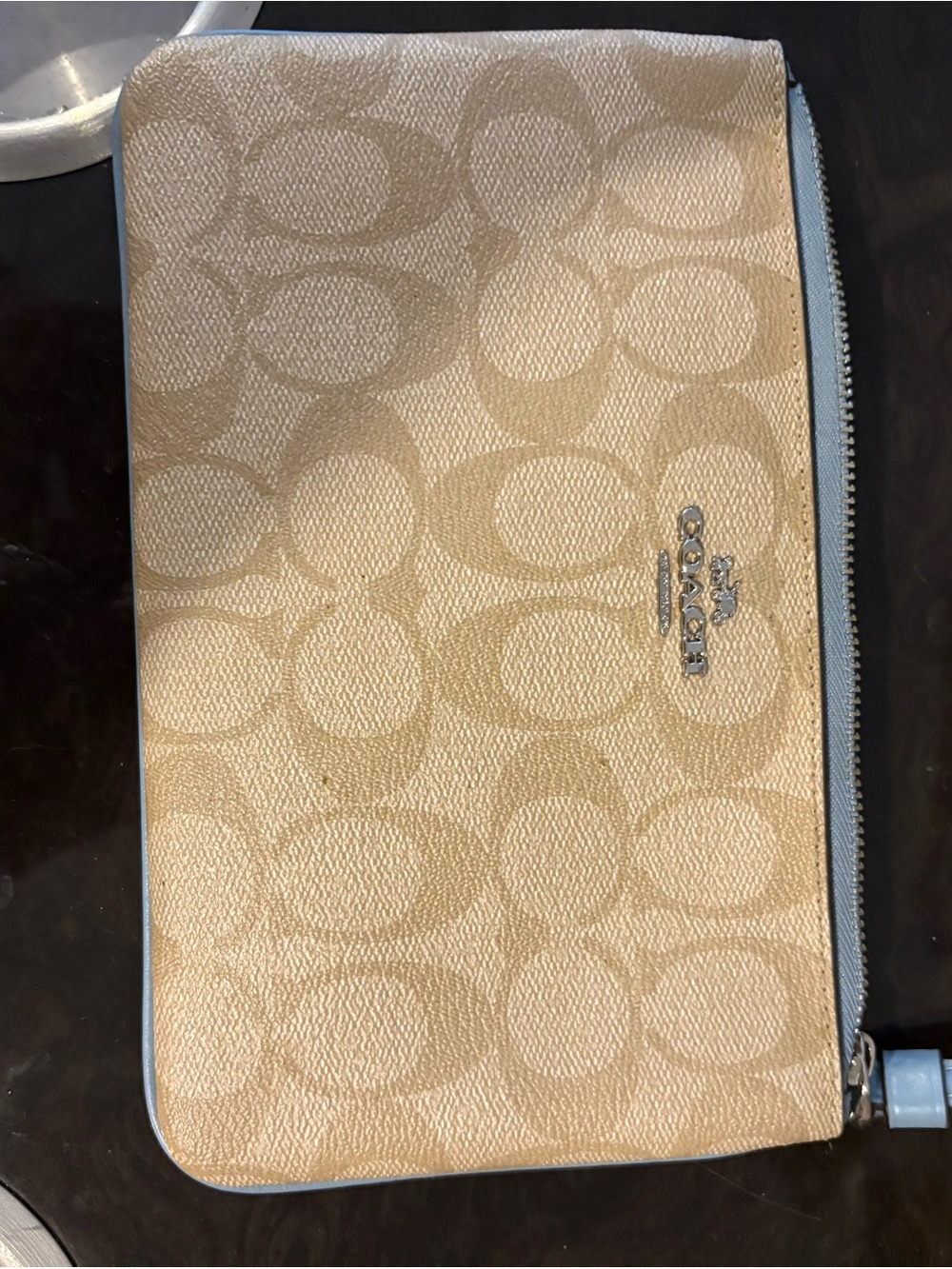 Coach Khaki Signature Canvas Zip Wristlet medium size